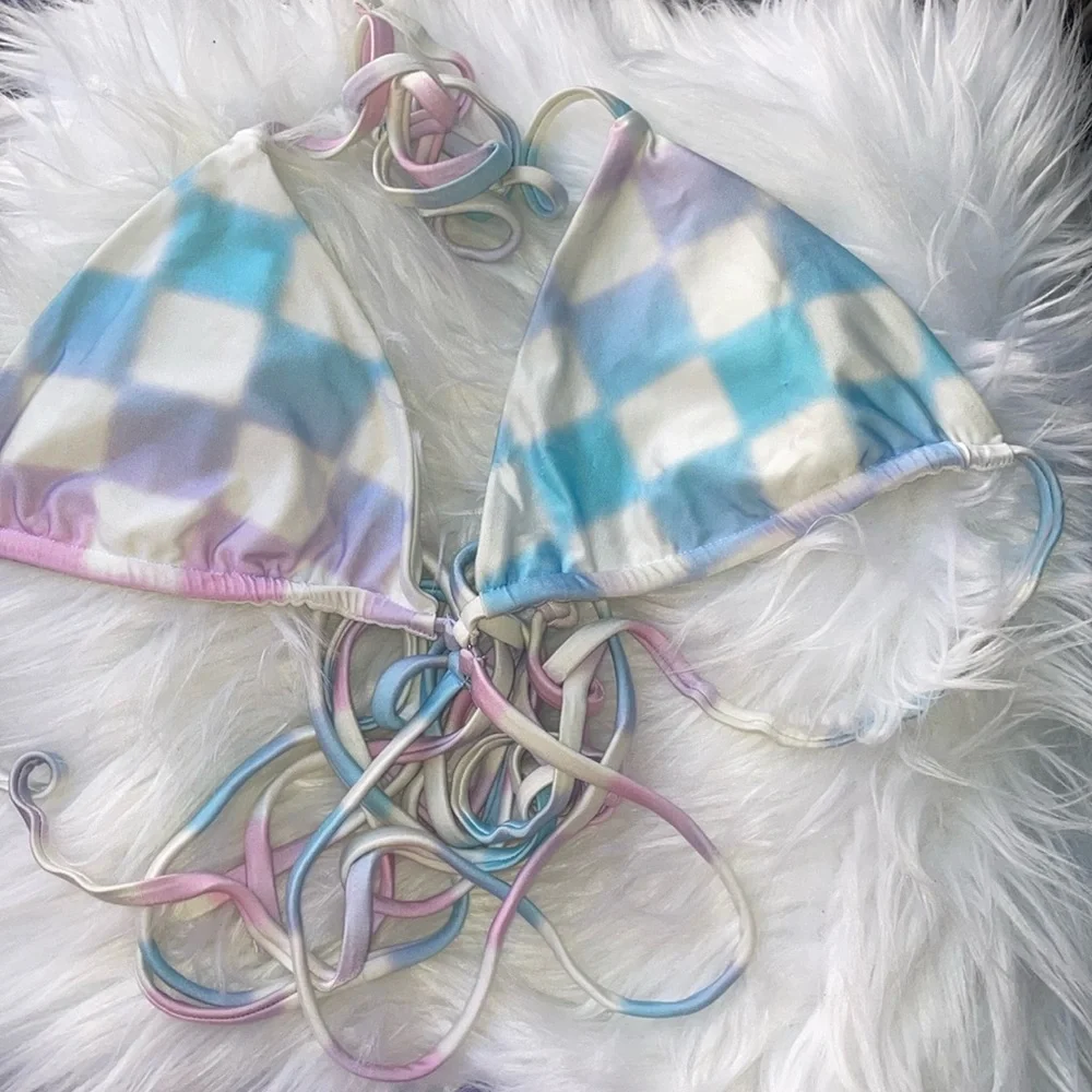 Frankie’s Bikinis x ALO Checkered Bikini Set Tatum Top sz L & Tia Bottom sz XL